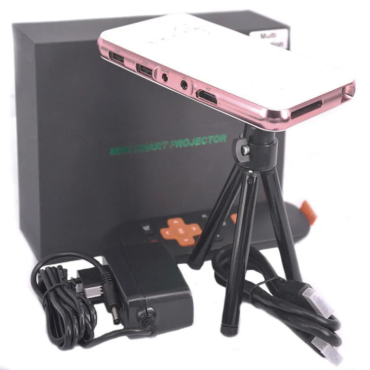 White or rose gold miniature portable Android DLP projector with 32GB memory and 1080p output