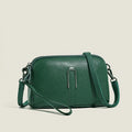 Women's genuine leather shoulder bag in horizontal square shape, shown in dark khaki colour