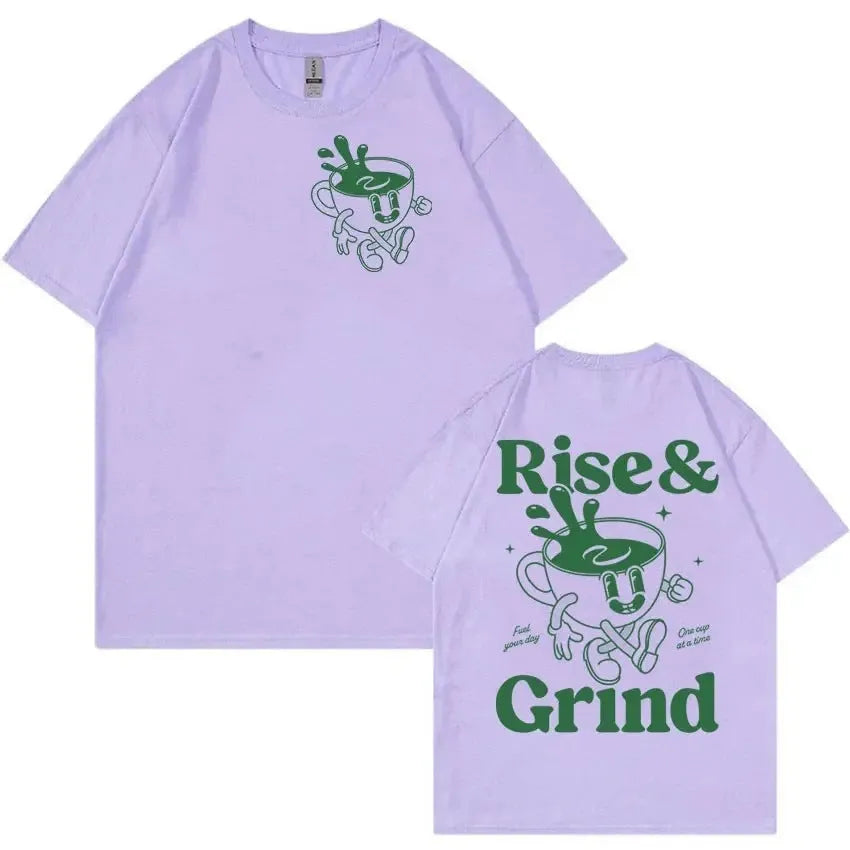 Men's loose fit linen T-shirt with green coffee cartoon design in multiple colour options