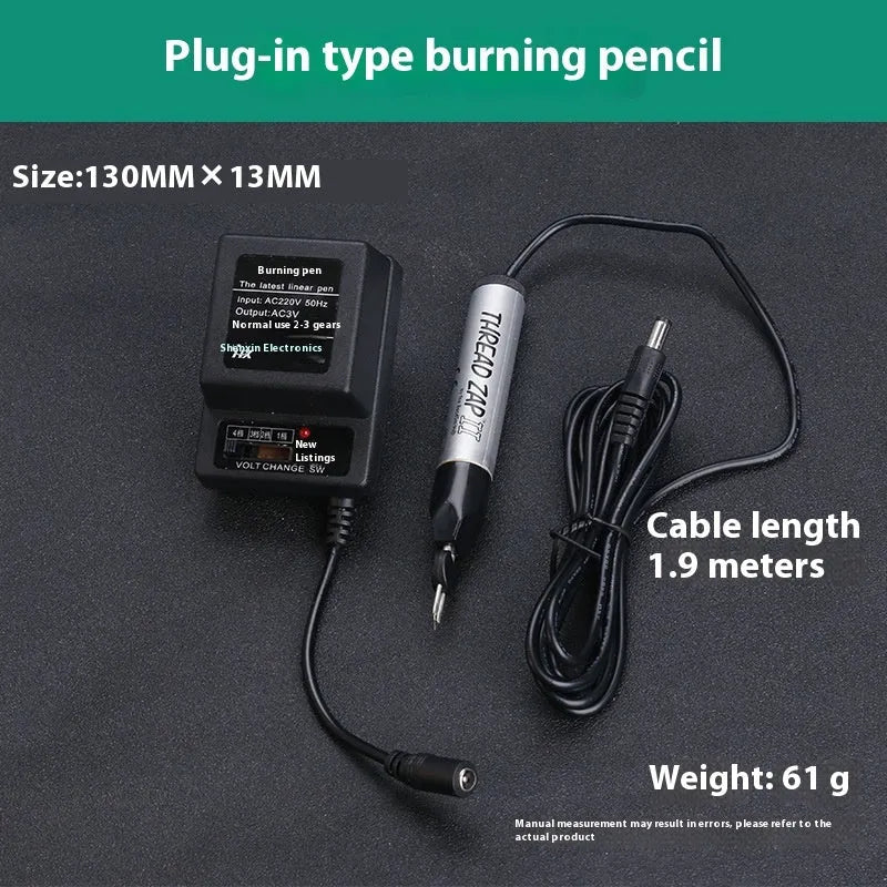 Instant Welding Crayon with plastic body and tungsten wire element, battery-powered tool for wire ends and wax repair