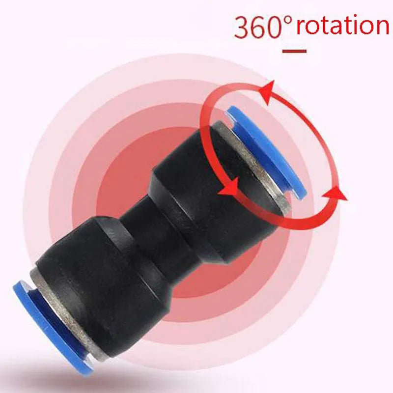 Blue pneumatic quick connector for straight through PU tubing connections in multiple sizes