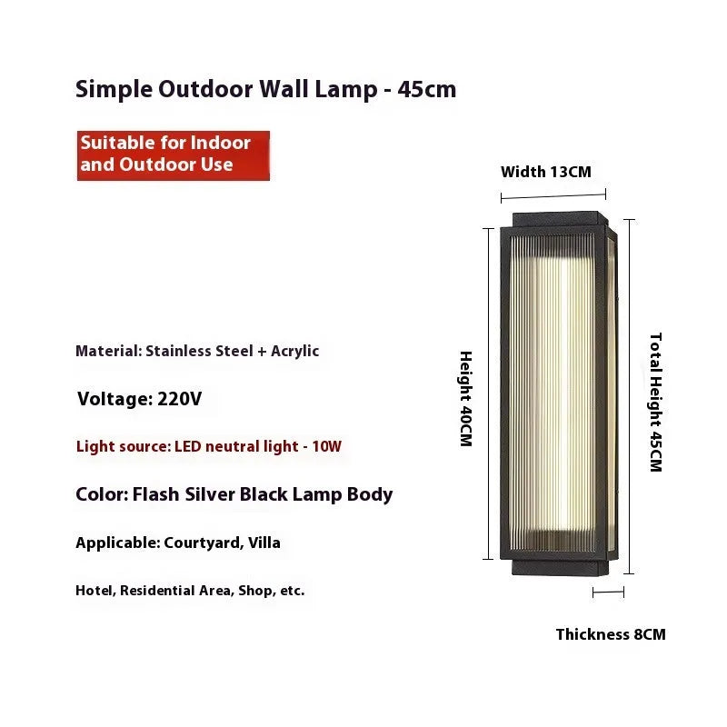 Stainless steel outdoor wall lamp with IP65 waterproof rating for courtyard and garden lighting installation
