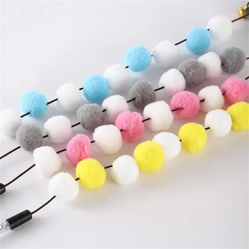 31cm long cat teaser rod with colourful pompons and feather toys for interactive play