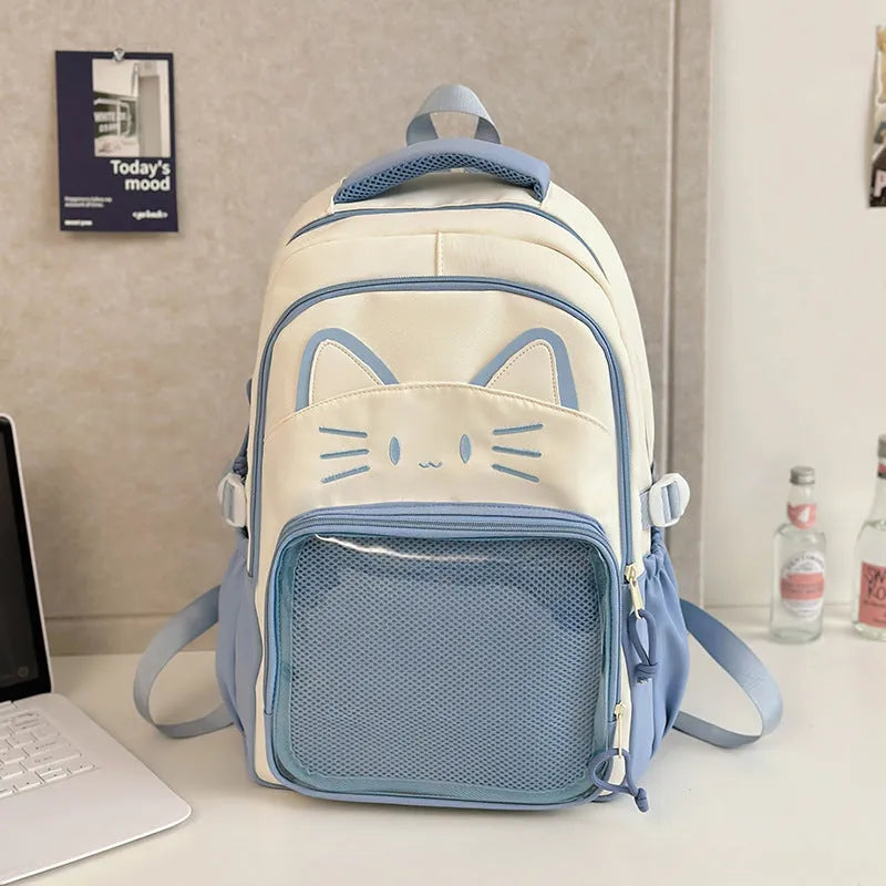 Korean cartoon backpack in multiple colours with curved shoulder straps and badge pendant options