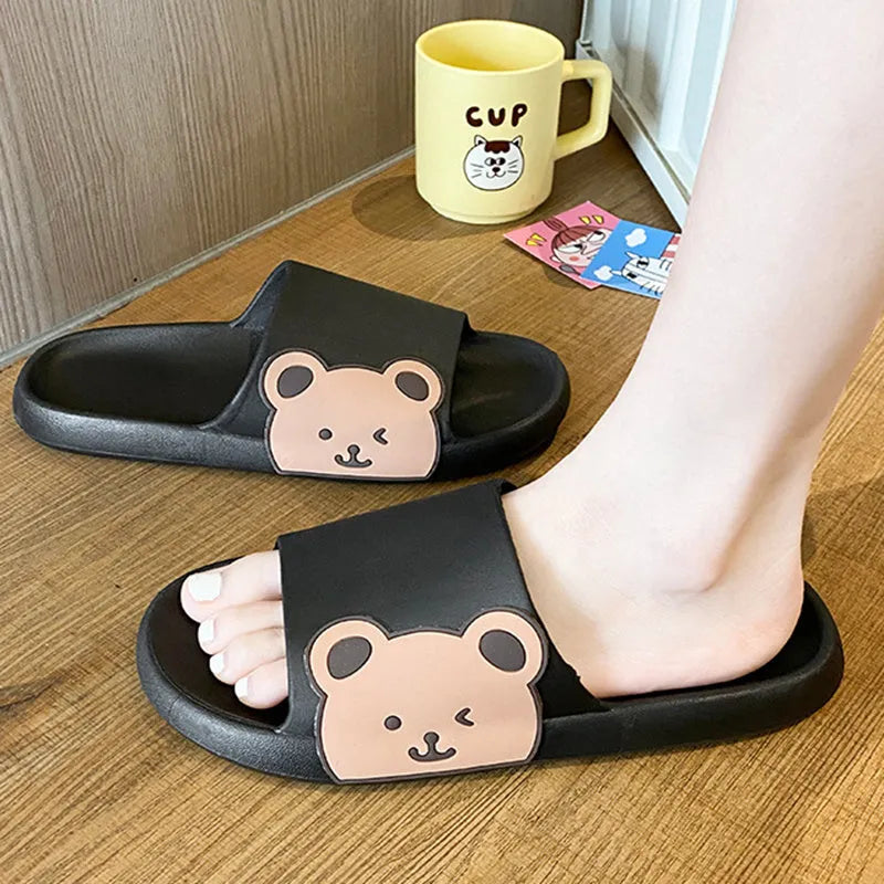 Cartoon bear PVC flip flop slippers in bear black colour unisex sizes 36-37 to 44-45