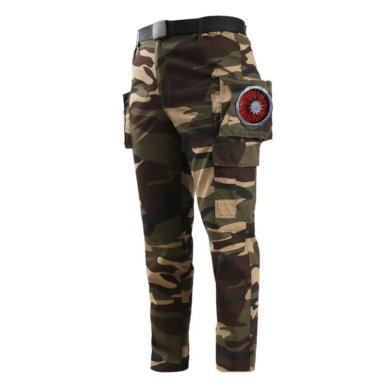 Men's pure cotton welder's fan pants in Army Green with battery accessory