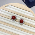 French retro pearl zircon clip-on earrings with silver tone finish and 2 cm diameter