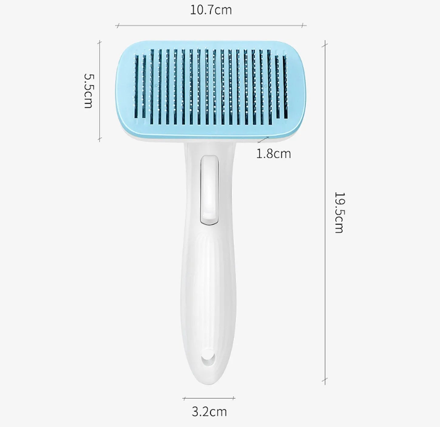 Automatic pet hair removal comb for dogs and cats in blue, grey, green, or pink colour