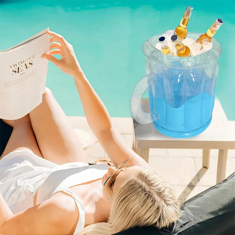 Yellow inflatable PVC ice bucket for beer steins, suitable for parties and outdoor events