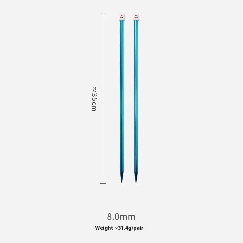 Lengthened crochet hook set showing multiple sizes from 2.0mm to 10.0mm, each with a protective cap.
