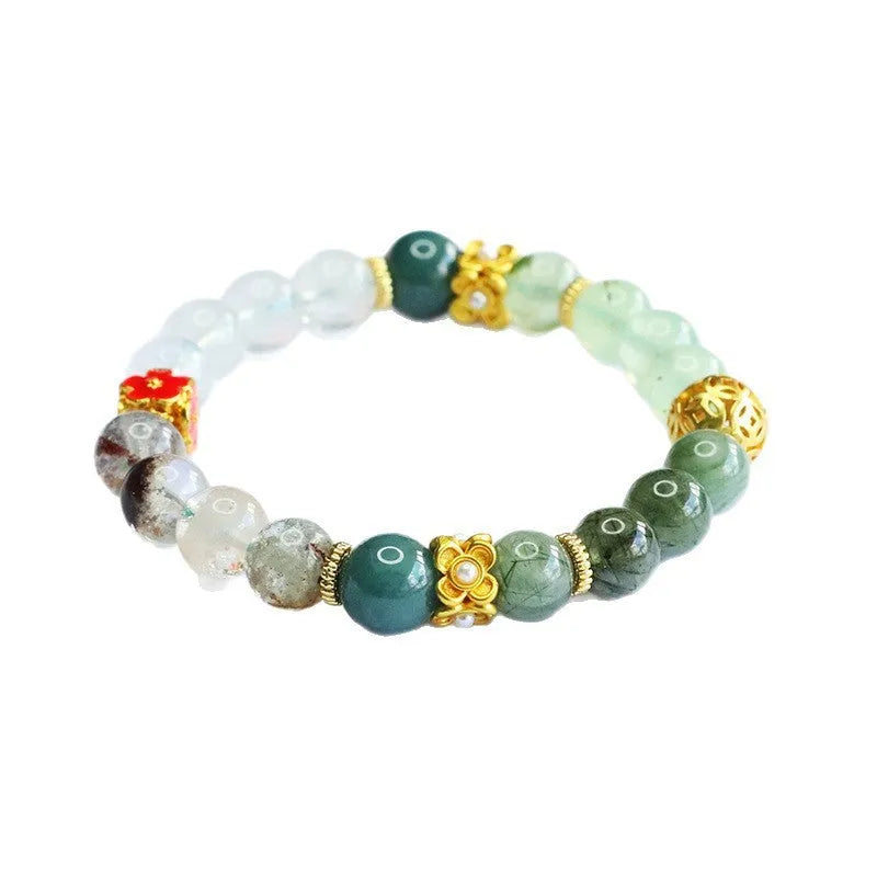 Natural green quartz rutilated duobao crystal bracelet with 8mm beads in Chinese style