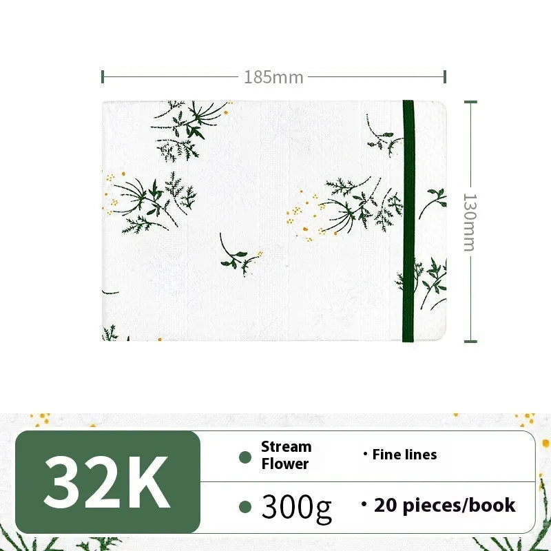 Feiluniao handmade fabric watercolour notebook with cotton paper, 185mm long, shown in a cover design option.
