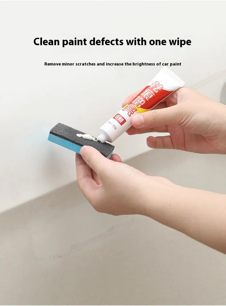 Car repair wax kit with bottles of A and B wax and a frosted sponge mop for scratch removal