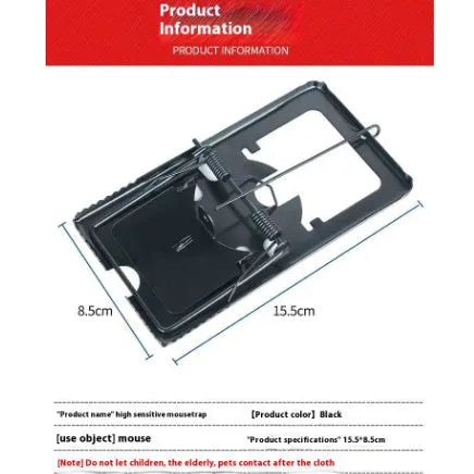 Automatic reset mouse cage trap in plastic and iron designs, shown in small, medium, and large sizes.