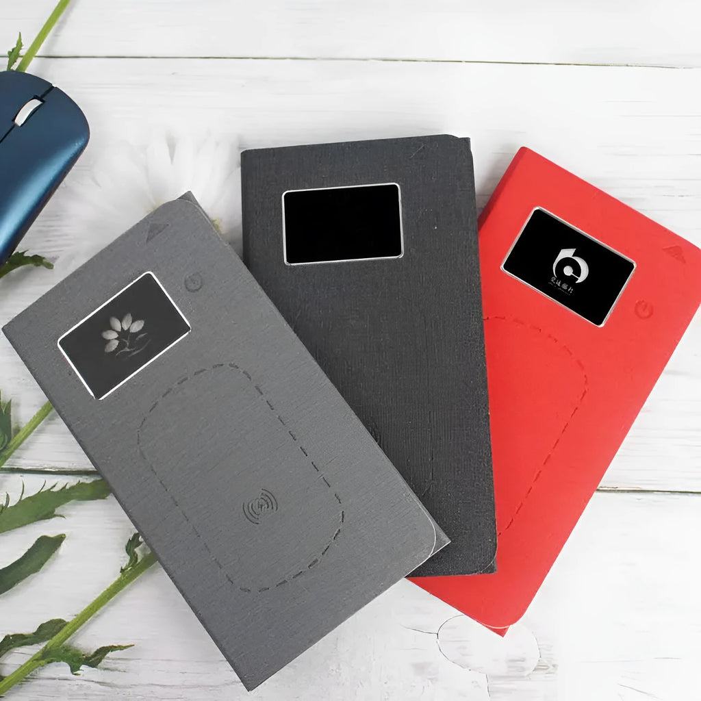 Grey folding cloth wireless charging mouse pad with luminous display and separate Bluetooth mouse