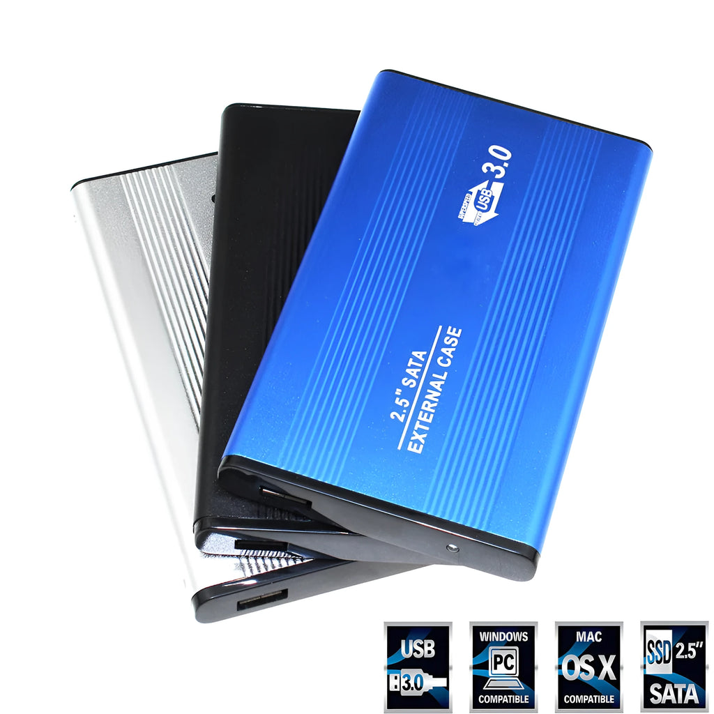 Metal hard disk enclosure with USB 3.0 cable, black, for 2.5 inch SATA drives