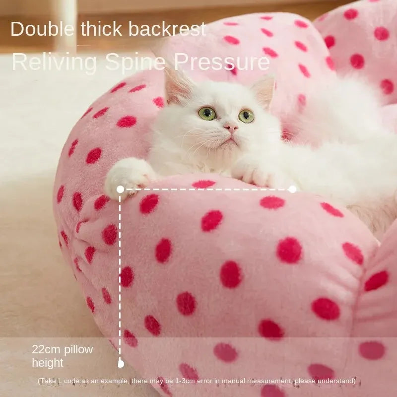Pink dot fabric cat bed in 45cm and 65cm diameter options for pets up to 20 pounds