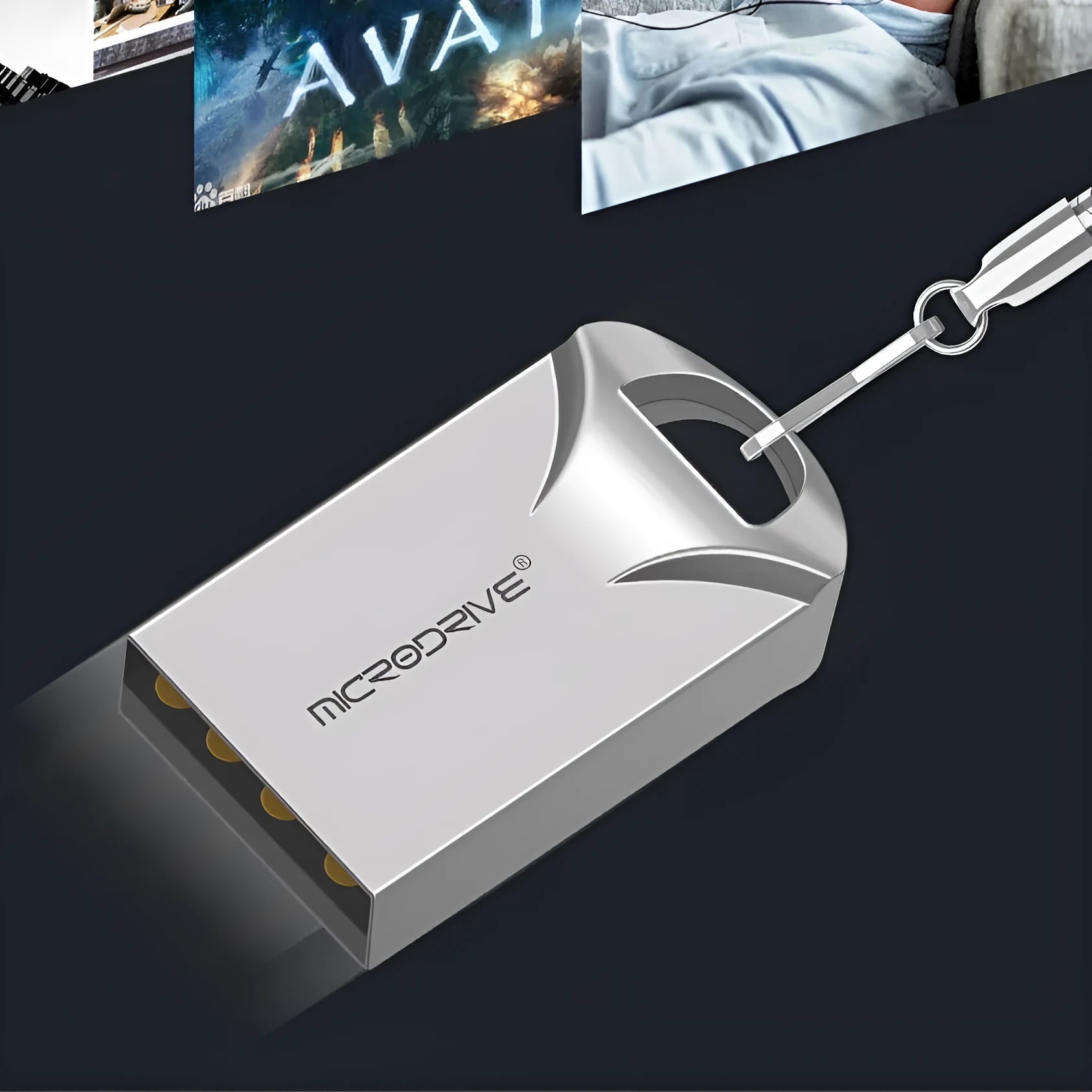 Mini black and silver metal USB flash drive showing compact size and USB connector.