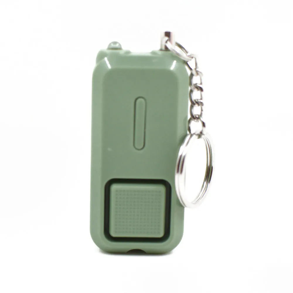 Compact pink personal security alarm showing dimensions and colour options