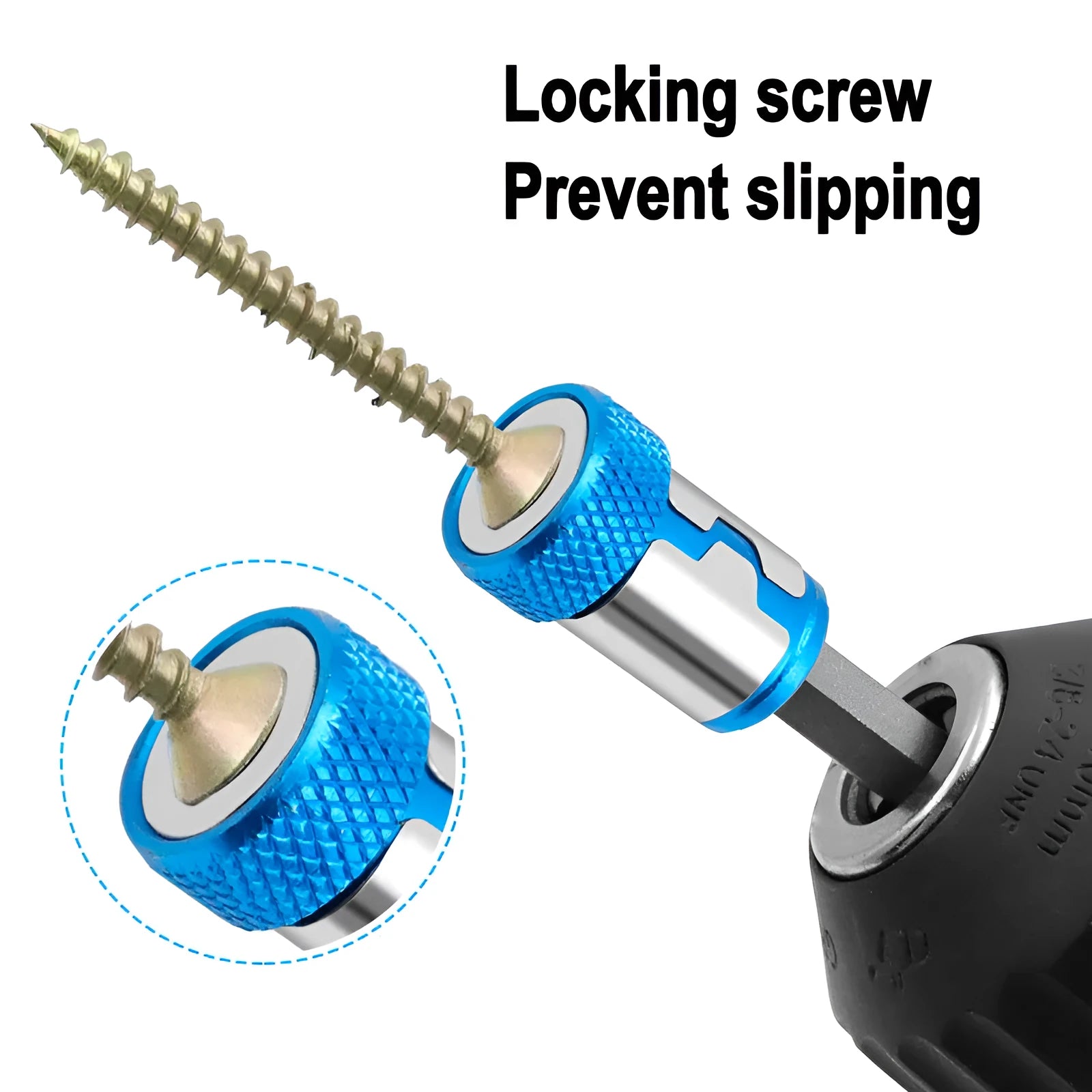 Light blue magnetic screwdriver bit with slotted head and magnetic ring design