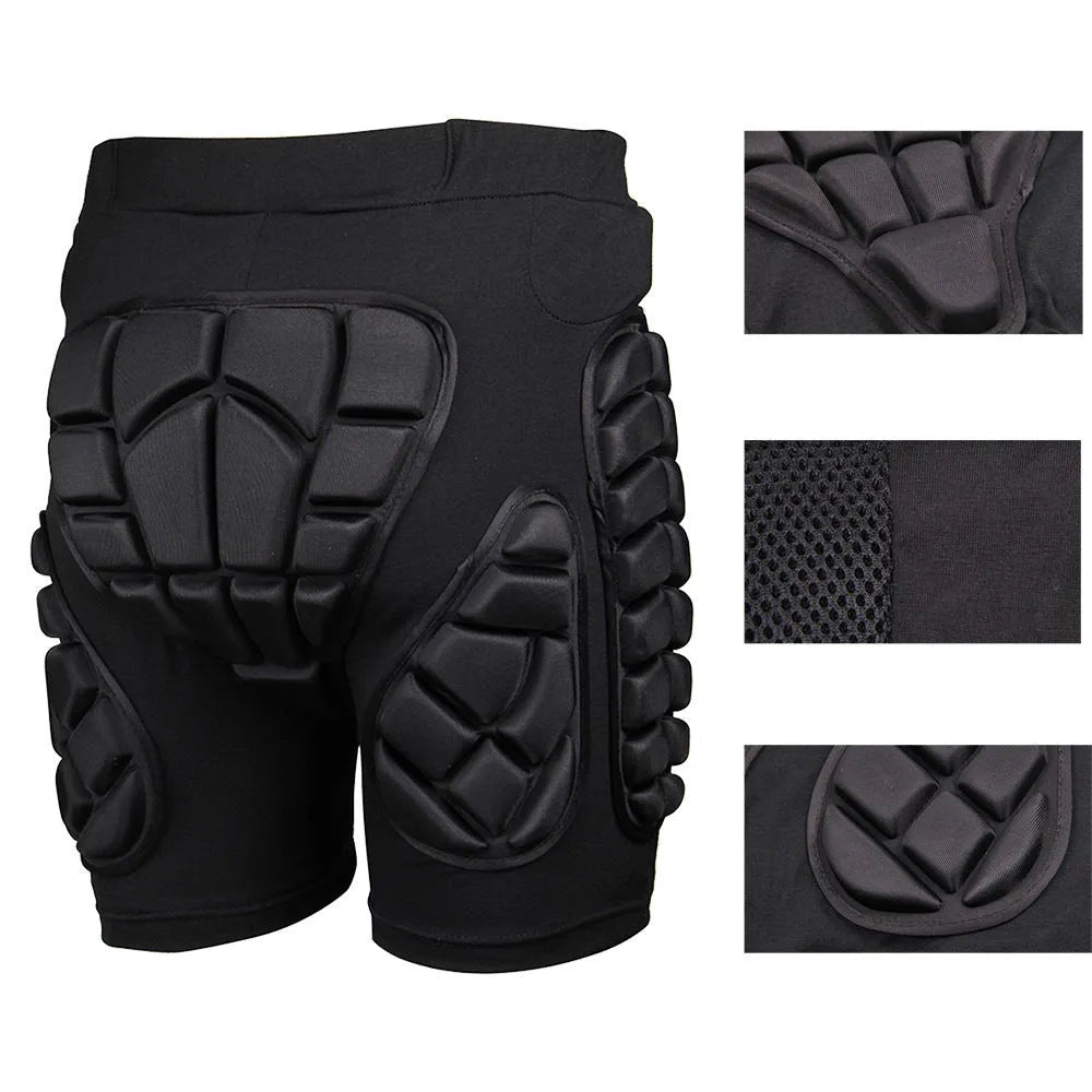 Skating protective diaper shorts with EVA foam padding, black, breathable fabric, elastic waistband