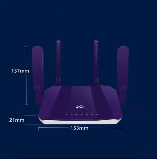Blue 4G dual-mode wireless router with four external antennas.