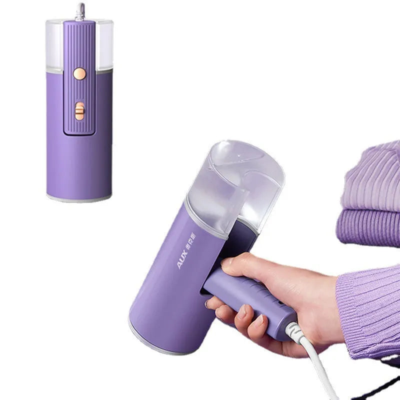 Portable handheld garment steamer in foldable design with purple colour option