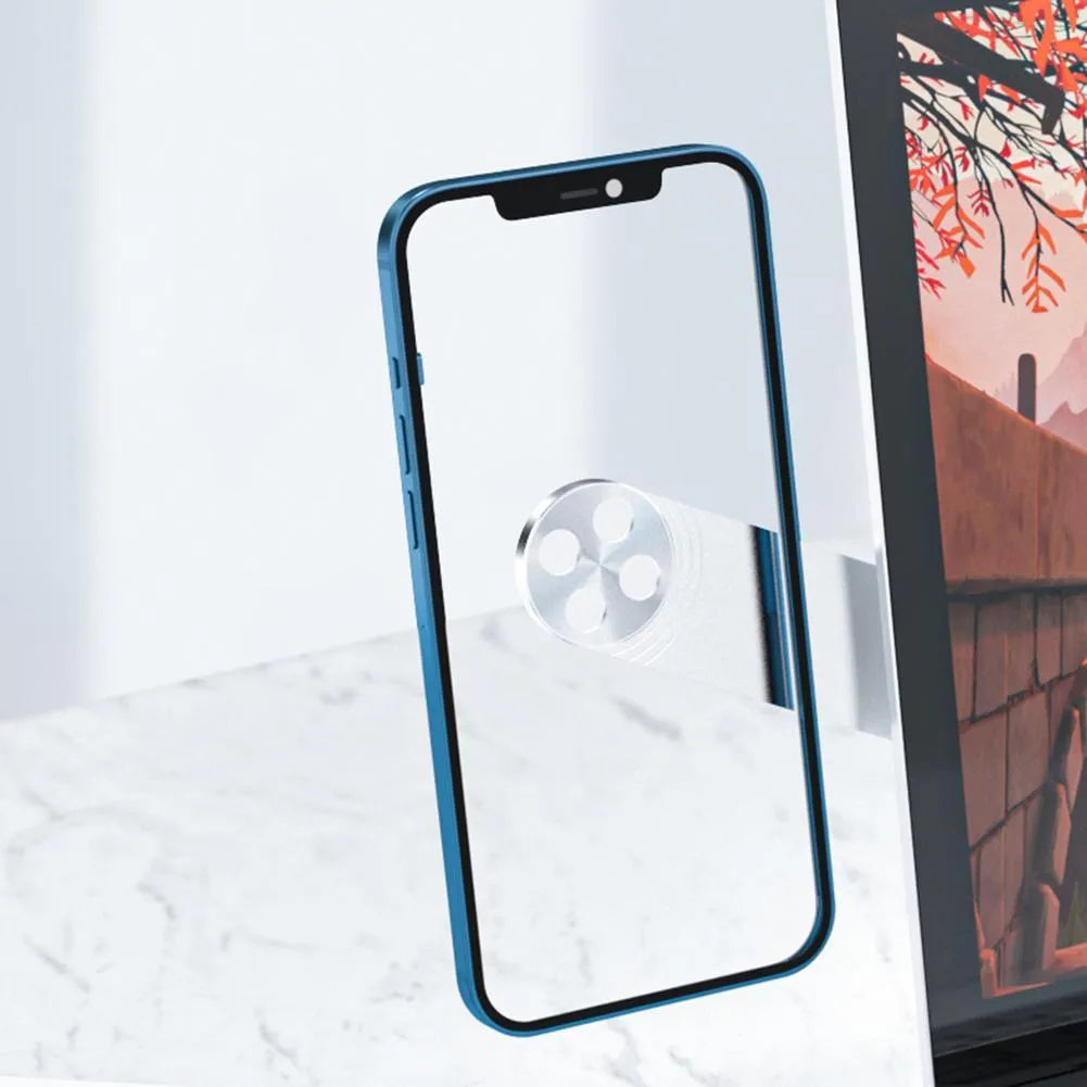 Black aluminium magnetic phone holder mounted on side of laptop screen.