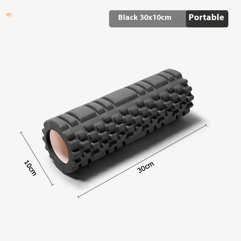 EVA foam roller in assorted colours showing different diameter sizes for fitness recovery.