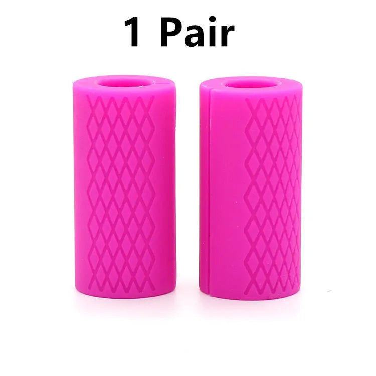 Set of fashion silicone dumbbell and barbell grips in round and grid patterns, black and blue, food-grade material