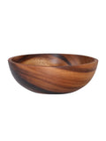 Brown wooden bowl handmade Japanese style with visible wood grain, available in multiple sizes from 8x6cm to 26x8cm.