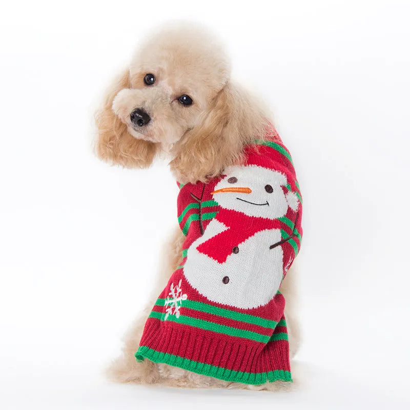 Christmas pompom dog sweater in acrylic knit for small pets