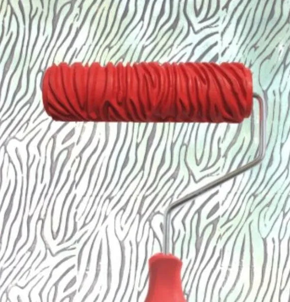 Red rubber texture paint embossing roller measuring 7 inches for creating wall patterns
