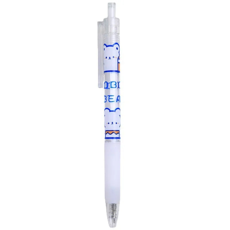 A pack of six colourful bear and rabbit character press pen knives on a white background.