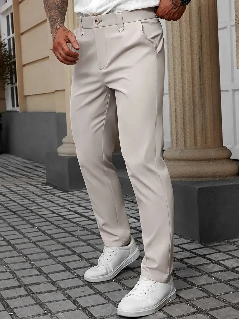 Men's straight-leg business casual trousers in solid colours with Asian sizing options