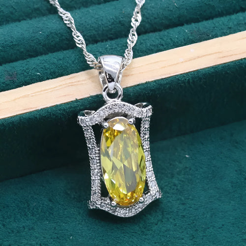 Anti-allergy zircon jewellery set with necklace, earrings, ring and bracelet in olive or yellow colours