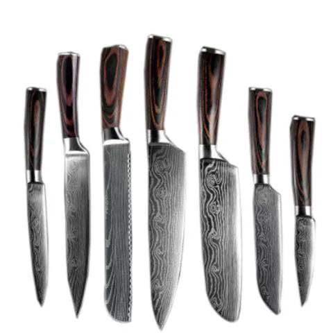 Chef knife with laser Damascus patterned blade and colour steel handle, length 30cm