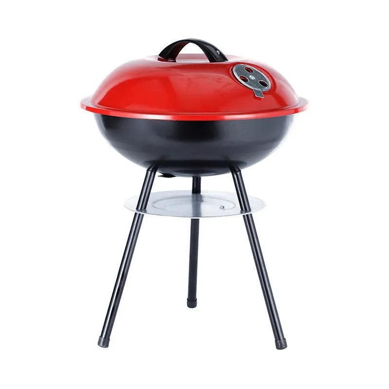 Portable iron barbecue grill with a 14-inch apple stove design on a neutral background.