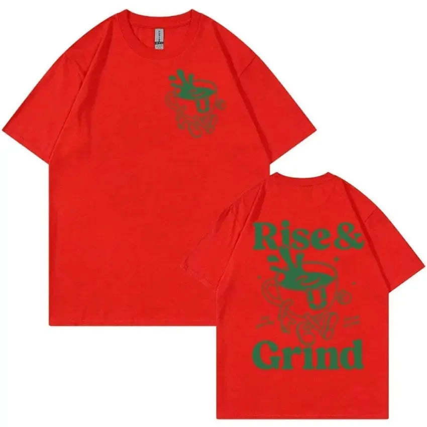 Men's loose fit linen T-shirt with green coffee cartoon design in multiple colour options