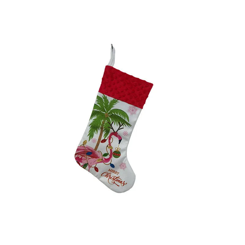 American style cloth Christmas stocking decoration measuring 46 by 28 centimetres