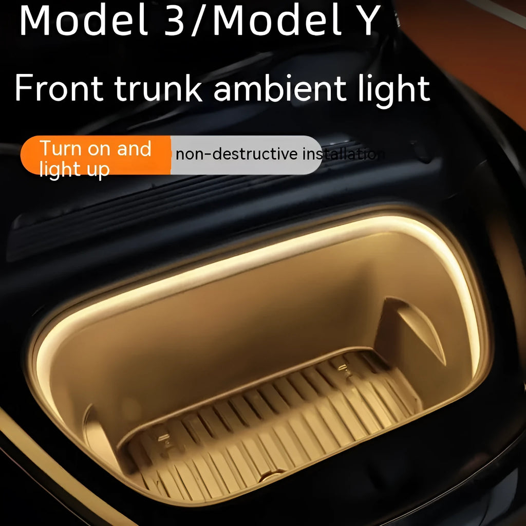 Tesla Model 3 and Model Y front footwell ambient lighting kit with soft silicone light bar in three colour options