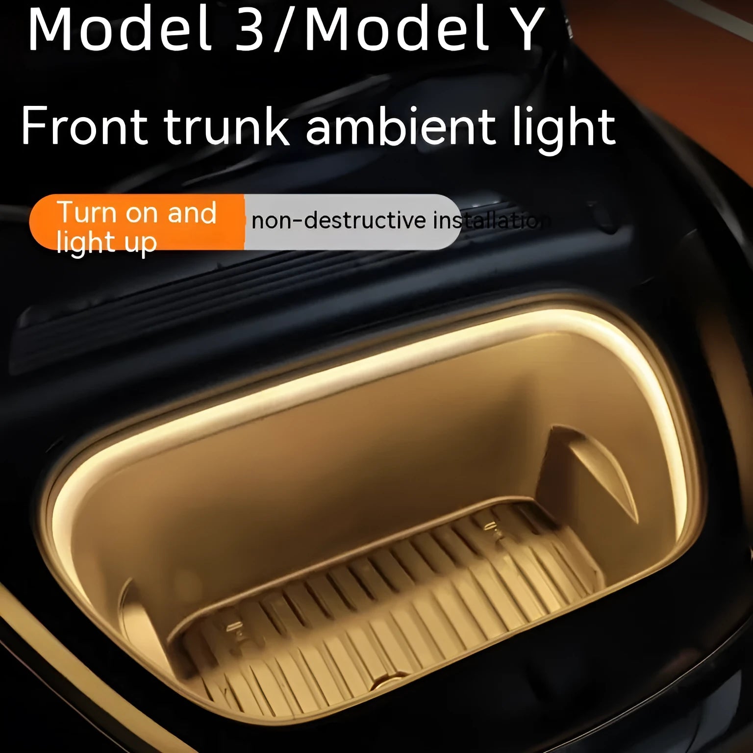 Tesla Model 3 and Model Y front footwell ambient lighting kit with soft silicone light bar in three colour options