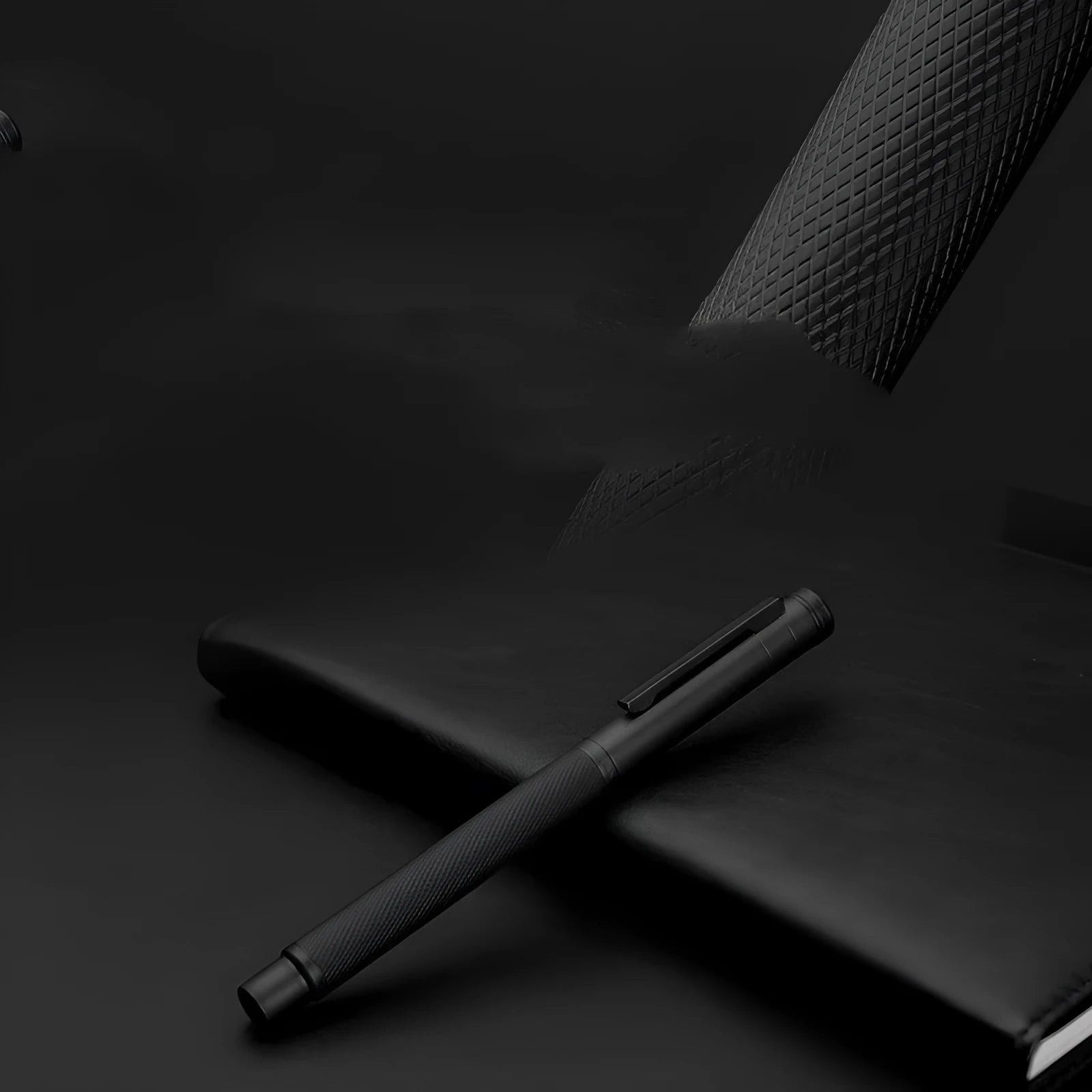 Metal fountain pen in business gift box with titanium iridium gold nib, black body, and black forest colour option