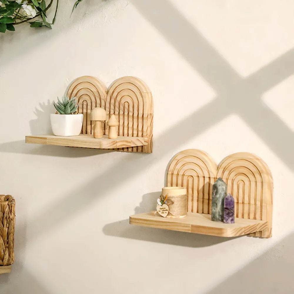 Multi-layer wooden wall flower pot storage rack with pendant mounting for indoor plant display