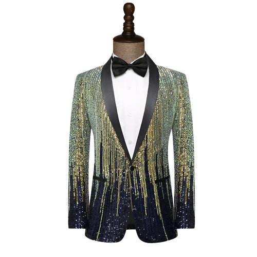 Acetate slim fit stage host catwalk suit blazer in Golden Blue Meteor colour for men