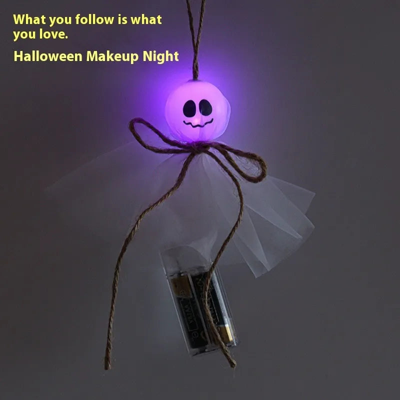 Halloween LED lantern chain with 20 PVC ghost lights powered by battery box
