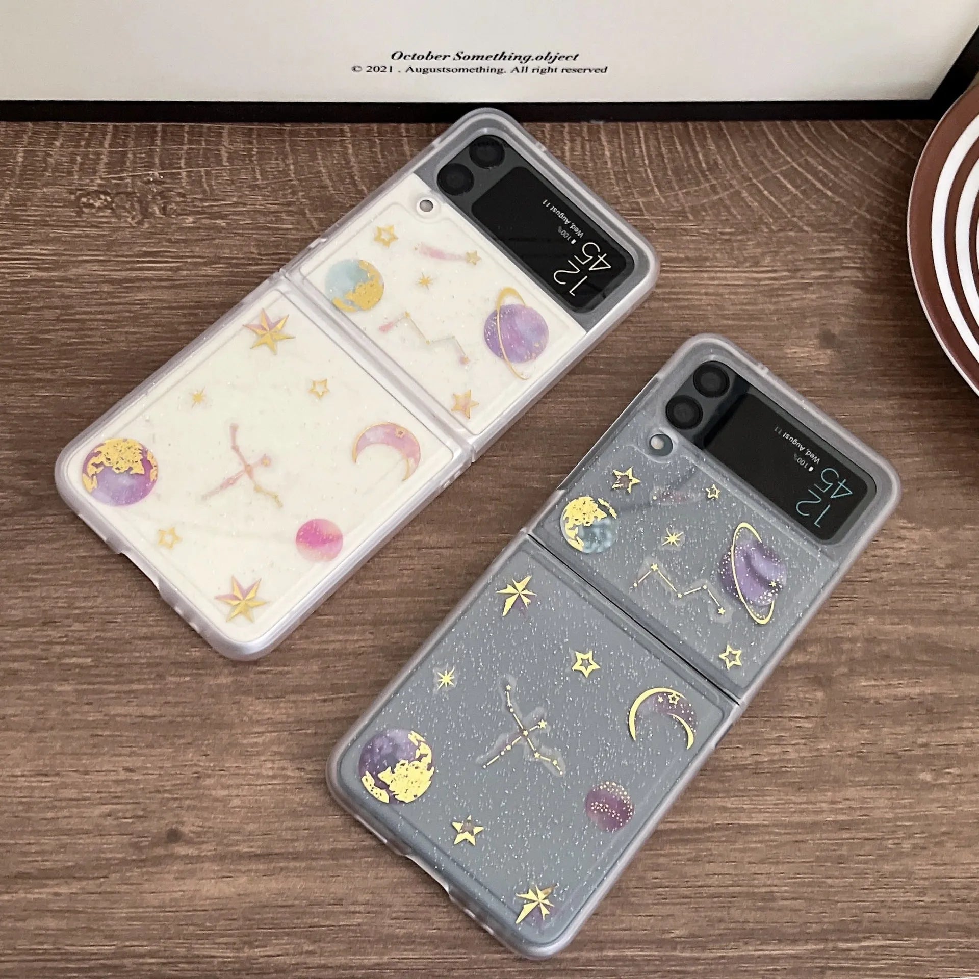Samsung ZFlip3 ZFlip4 Phone Case Dropped Star Moon Design Folding Screen Protector Shockproof Anti-Drop Drip Glue Japanese Korean Trendy Style Rear Cover for Galaxy Z Flip 3 4 Drip Gum Bear