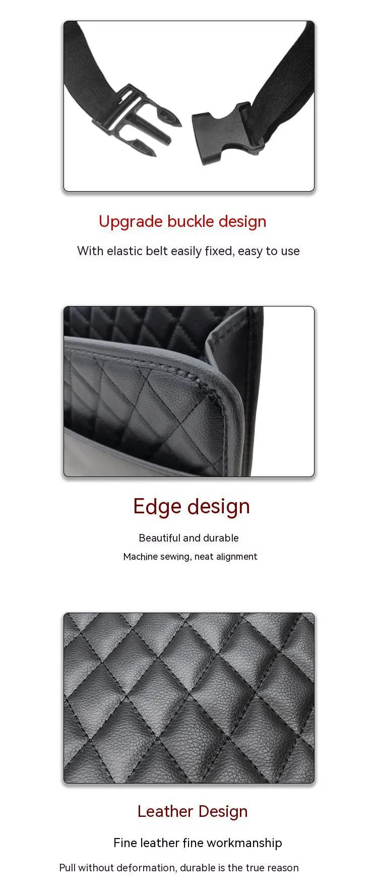 25cm square car hanging storage bag in leather-style material with hanging strap
