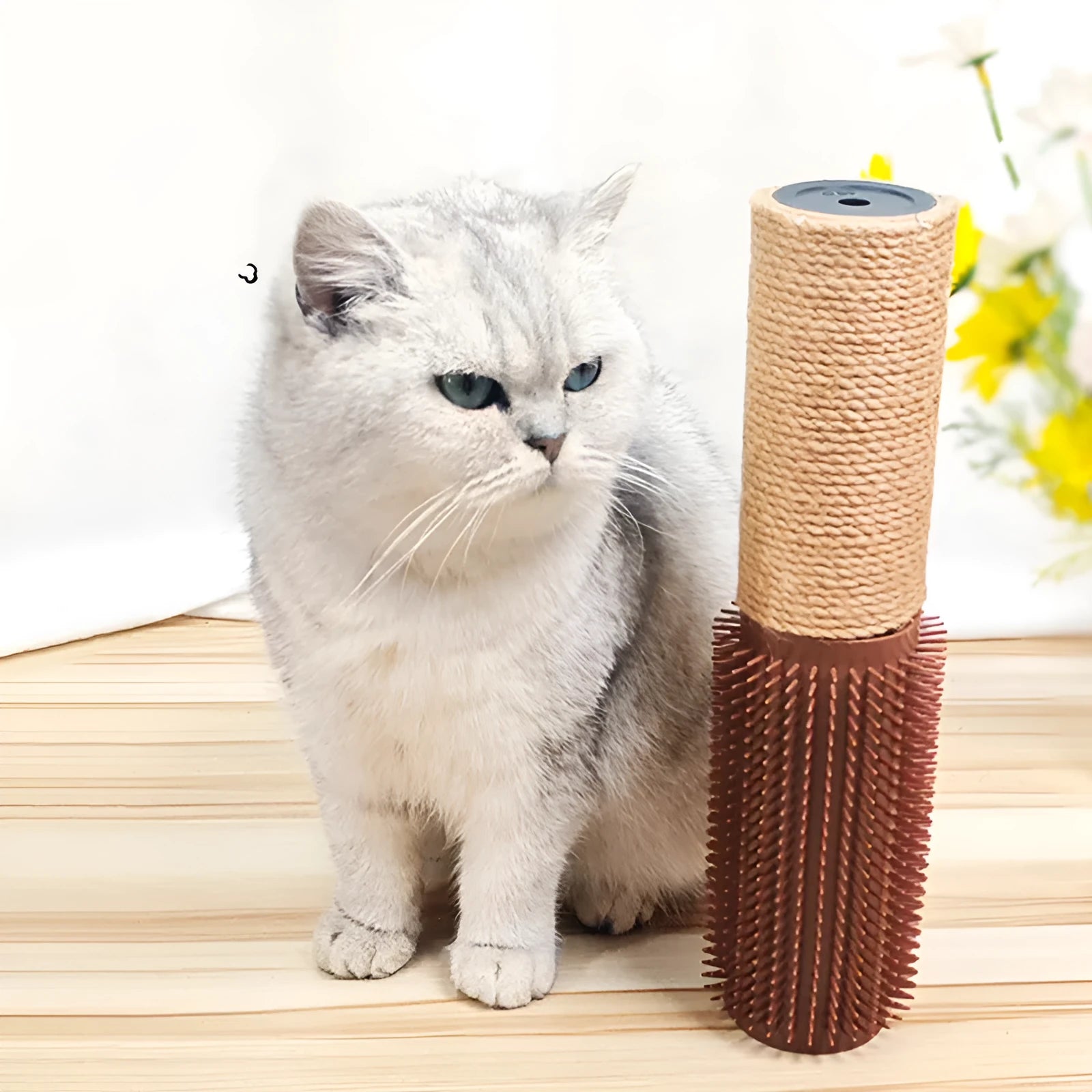Brown or grey sisal cat scratching post measuring 30cm long