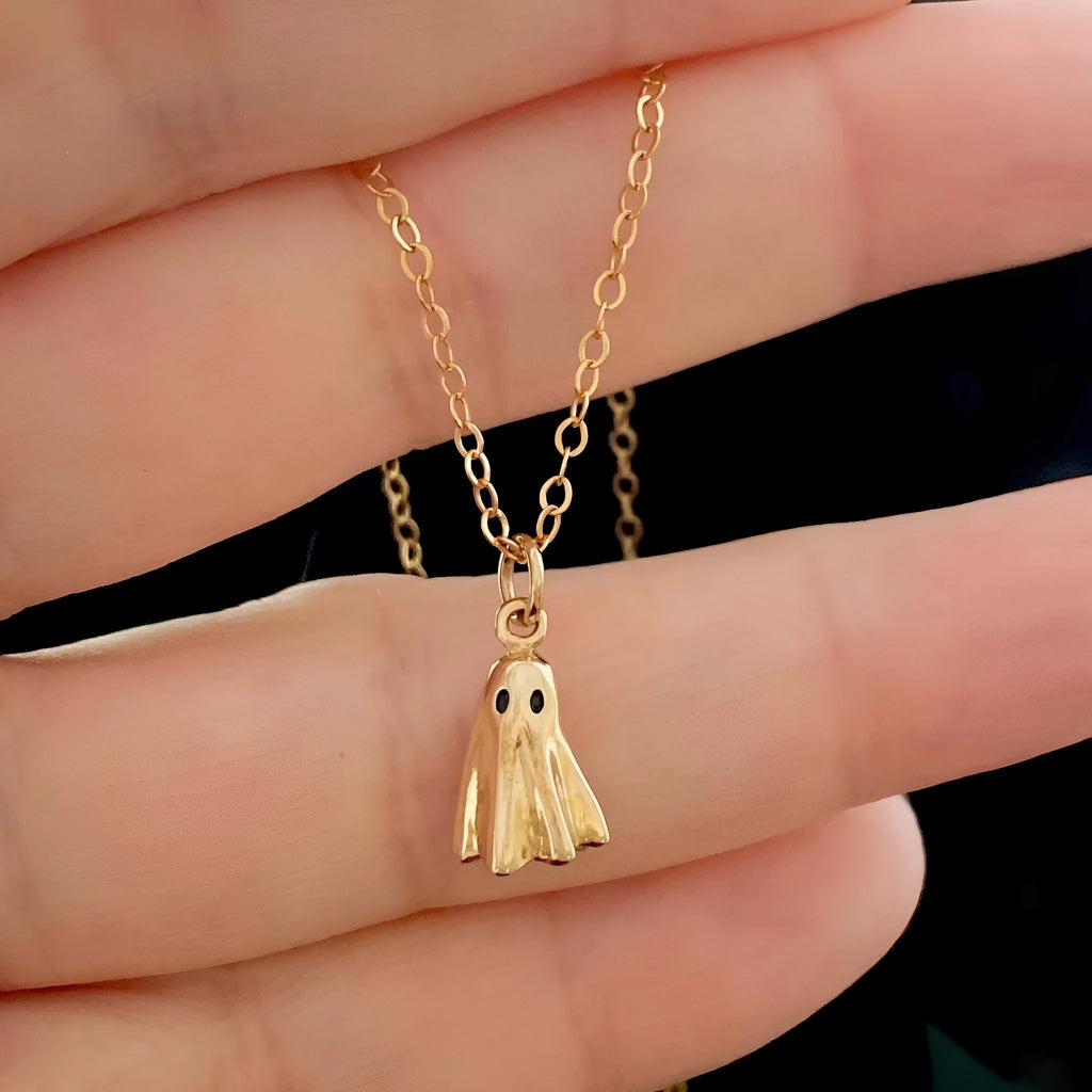 Ghost pendant necklace with titanium steel pendant on stainless steel twisted chain, available in three chain styles